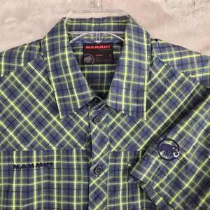 Mammut  Men's‎ Short Sleeve Plaid Button Up Shirt Size Medium Green Lightweight